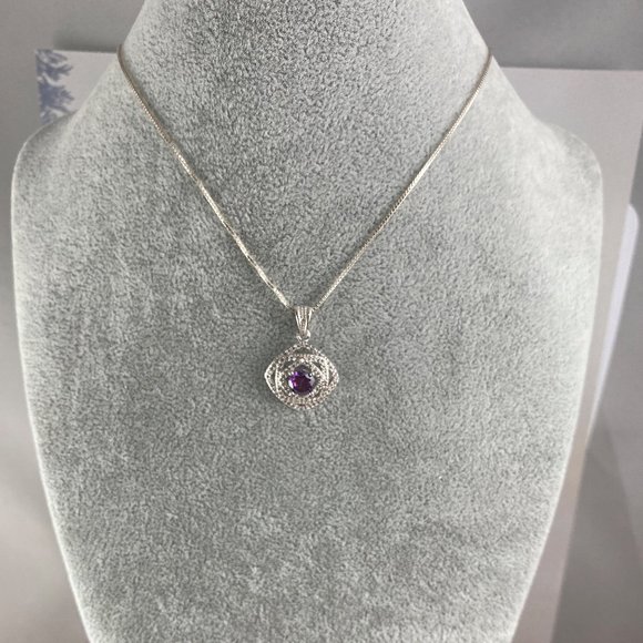 Amethyst & CZ 925 Solid Sterling Silver Pendant - Picture 5 of 7